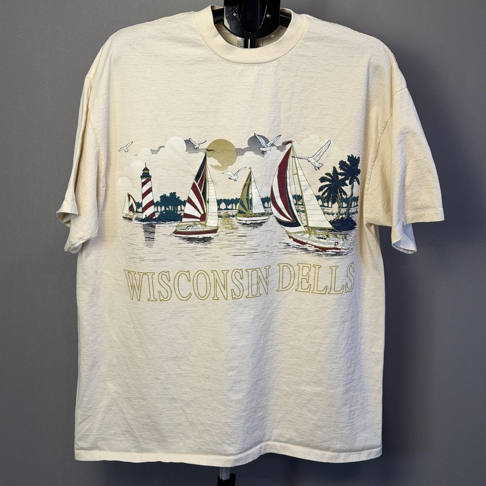 Vintage Wisconsin Dells‎ Shirt Mens 2XL Sailboat Graphic Souvenir Oneita 90s